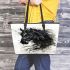 Beautiful black horse headshot portrait leather tote bag