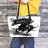 Beautiful black horse watercolor splashes leather tote bag