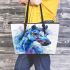 Beautiful blue horse painted in watercolor leather tote bag