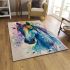 Beautiful blue horse painted in watercolor area rugs carpet
