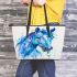 Beautiful blue horse painted in watercolor leather tote bag