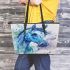 Beautiful blue horse painted in watercolor leather tote bag