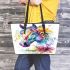 Beautiful colorful horse with leaves and flowers leather tote bag