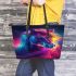 Beautiful colorful horse with long hair leather tote bag