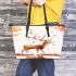 Beautiful deer autumn leaves flying leather totee bag