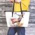 Beautiful deer full body standing on the ground leather totee bag