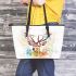 Beautiful deer head watercolor splashes of paint leather totee bag