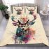 Beautiful deer head watercolor splatter bedding set