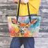 Beautiful deer portrait in watercolor style leather totee bag