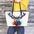 Beautiful deer portrait watercolor splatter leather totee bag