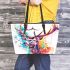 Beautiful deer portrait watercolor splatter leather totee bag