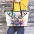 Beautiful deer portrait watercolor splatter leather totee bag