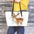 Beautiful deer watercolor splashes of paint leather totee bag