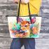 Beautiful deer with colorful flowers and leaves leather totee bag