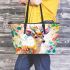 Beautiful deer with colorful flowers and leaves leather totee bag