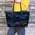 Beautiful glowing dragonflies leather tote bag