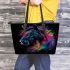 Beautiful horse with rainbow colors leather tote bag