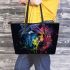 Beautiful horse with rainbow colors leather tote bag