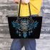 Beautiful owl with dreamcatcher feathers leather tote bag