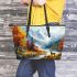 Beautiful painting of an deer in the mountains leather totee bag