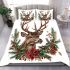 Beautiful realistic deer with flowers and christmas elements bedding set