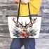 Beautiful realistic deer with flowers and christmas elements leather totee bag