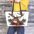 Beautiful realistic deer with flowers and christmas elements leather totee bag