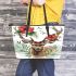 Beautiful realistic deer with hibiscus flowers leather totee bag