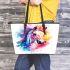 Beautiful watercolor colorful horse leather tote bag