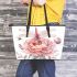 Beautiful watercolor dragonfly sitting on top flower leather tote bag