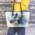 Beautiful watercolor grey horse portrait leather tote bag