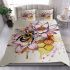 Bee on honeycomb pink and gold lotus flowers bedding set