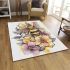 Bee on honeycomb with flowers around area rugs carpet