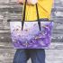 bees flying to musical notes and purple leafs in the summer Leather Tote Bag