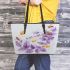 bees flying to musical notes and purple leafs in the summer Leather Tote Bag