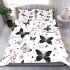 Black and white butterfly pattern with pink stars and flowers bedding set