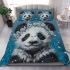 Black and white cute panda with blue eyes bedding set