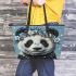 Black and white cute panda with blue eyes leather tote bag