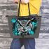 Black and white owl leather tote bag