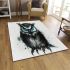 Black and white owl with bright teal eyes area rugs carpet