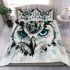 Black and white owl with bright teal eyes bedding set