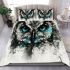 Black and white owl with turquoise highlights bedding set