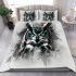 Black and white owl with turquoise highlights bedding set