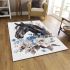 Black horse head with white rose and blue flowers area rugs carpet