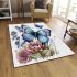 Blue butterfly among flowers area rugs carpet