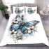 Blue butterfly with white flowers around bedding set