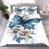 Blue butterfly with white flowers around bedding set