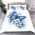 Blue butterfly with white flowers around bedding set