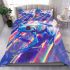 Blue frog with rainbow stripes bedding set