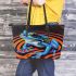 Blue frog with rainbow stripes leaather tote bag